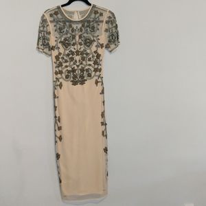 ASOS nude dress with teal and gold beading NWT